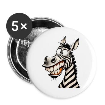 Lustige verrückte Zebra-Zeichentrick-Lächeln Tier-Humor-T-Shirt - Buttons groß 56 mm (5er Pack) - Weiß - Vorne
