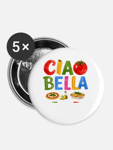 Ciao Bella - Buttons groß 56 mm (5er Pack) - Weiß