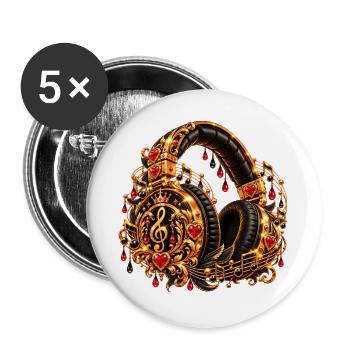 Goldene Herzmusik Kopfhörer-Design - Buttons groß 56 mm (5er Pack) - Weiß - Vorne