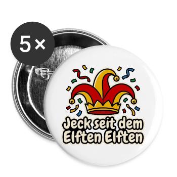 Jeck seit dem Elften Elften Narrenkappe Karneval - Buttons groß 56 mm (5er Pack) - Weiß - Vorne