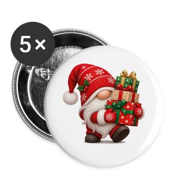 Weihnachtsgnom mit bunten Weihnachtsgeschenken - Buttons groß 56 mm (5er Pack) - Weiß - Vorne