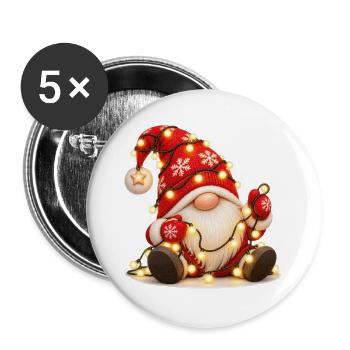 Weihnachtsgnom mit leuchtender Lichterkette - Buttons groß 56 mm (5er Pack) - Weiß - Vorne
