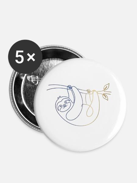 Faultier - Buttons groß 56 mm (5er Pack) - Weiß