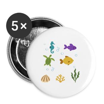 Seepferdchen Unterwasser Kinder Fisch Design - Buttons groß 56 mm (5er Pack) - Weiß - Vorne