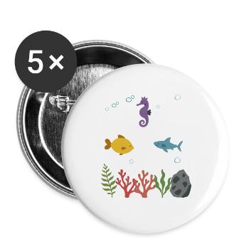 Seepferdchen Unterwasser Kinder Fisch Hai - Buttons groß 56 mm (5er Pack) - Weiß - Vorne