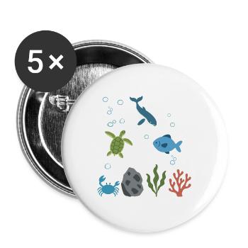 Wal Unterwasser Kinder Meeresschildkröte - Buttons groß 56 mm (5er Pack) - Weiß - Vorne