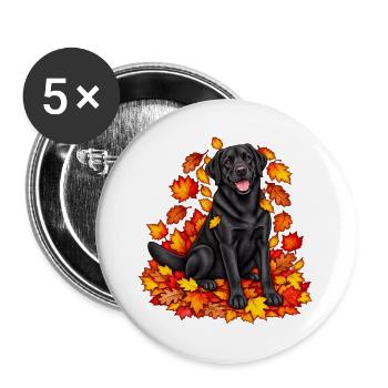 Schwarzer Labrador im Laubzauber - Buttons groß 56 mm (5er Pack) - Weiß - Vorne