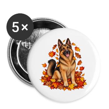 Herbstlicher Schäferhund auf Laub - Buttons groß 56 mm (5er Pack) - Weiß - Vorne