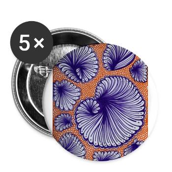 Lila Muschelornamente auf Orange - Buttons groß 56 mm (5er Pack) - Weiß - Vorne