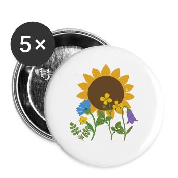 Blumen floral Blumenmotiv Zeichnung Blumenfreunde - Buttons groß 56 mm (5er Pack) - Weiß - Vorne