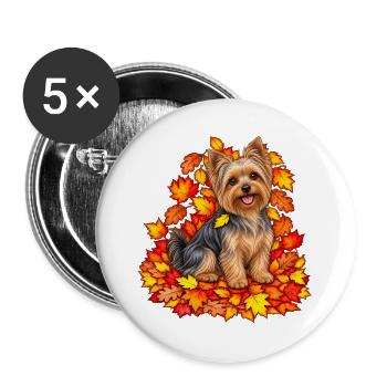 Yorkshire Terrier im bunten Laubkreis - Buttons groß 56 mm (5er Pack) - Weiß - Vorne