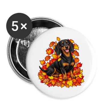 Herbstlicher Dackel mit Laub - Buttons groß 56 mm (5er Pack) - Weiß - Vorne