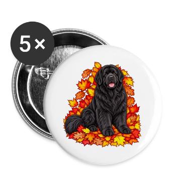 Neufundländer mit Ahornlaub - Buttons groß 56 mm (5er Pack) - Weiß - Vorne
