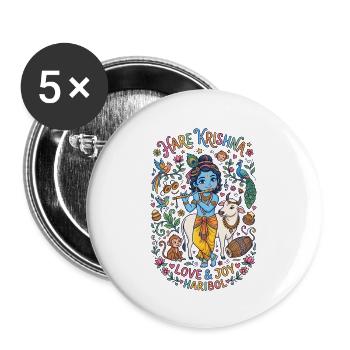 Cute Krishna Doodle – Hare Krishna Love & Joy  - Buttons groß 56 mm (5er Pack) - Weiß - Vorne