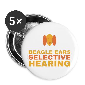 Beagle-Ohren Selektives Hören Lustiger Beagle-Besitzer - Buttons groß 56 mm (5er Pack) - Weiß - Vorne