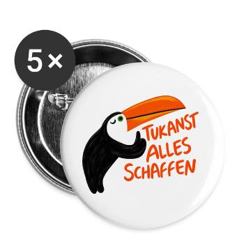 Tukanst alles schaffen – Lustiger Tukan Motiv - Buttons groß 56 mm (5er Pack) - Weiß - Vorne