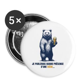 Humor Beer Bear - Buttons groß 56 mm (5er Pack) - Weiß - Vorne