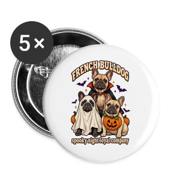 Spooky Night Loyal Company – Französischer Bulldoggenhund - Buttons groß 56 mm (5er Pack) - Weiß - Vorne
