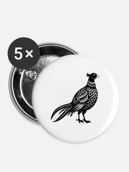 Stehender Fasan - Buttons groß 56 mm (5er Pack) - Weiß