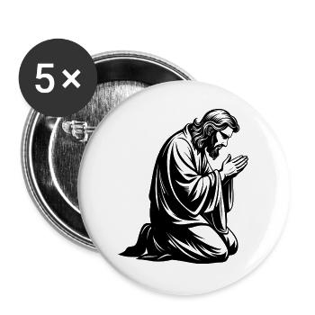 Jesus kniend und betend - Buttons groß 56 mm (5er Pack) - Weiß - Vorne