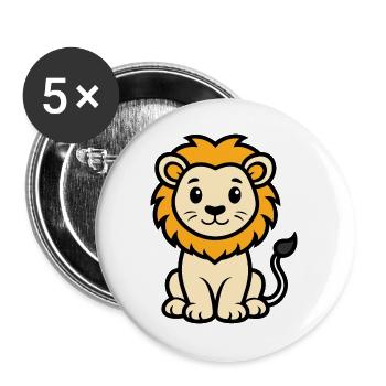 Süßer sitzender Löwe - Buttons groß 56 mm (5er Pack) - Weiß - Vorne
