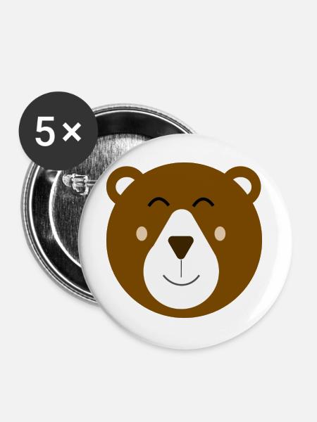 Süßer glücklicher brauner Bär - Buttons groß 56 mm (5er Pack) - Weiß