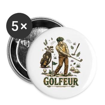 Golf, Golfer, ich bin ein Golfer - Buttons groß 56 mm (5er Pack) - Weiß - Vorne