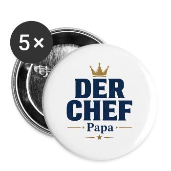 Papa Der Chef - Buttons groß 56 mm (5er Pack) - Weiß - Vorne