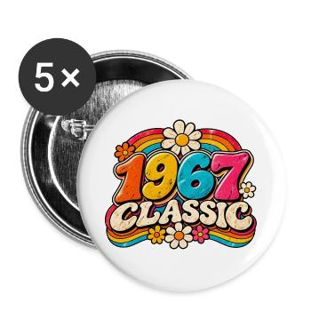 1967 Klassische Regenbogenblumen - Buttons groß 56 mm (5er Pack) - Weiß - Vorne