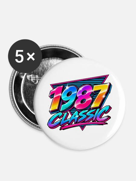 1987 Classic Neon Retro - Buttons groß 56 mm (5er Pack) - Weiß