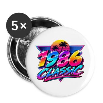 1986 Klassische Neonpalme - Buttons groß 56 mm (5er Pack) - Weiß - Vorne