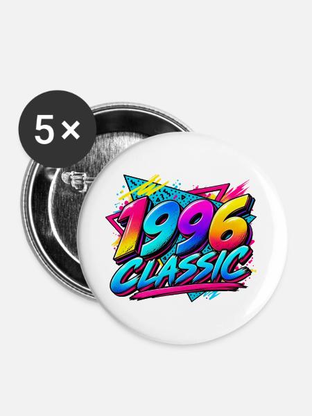 1996 Classic Retro Neon - Buttons groß 56 mm (5er Pack) - Weiß
