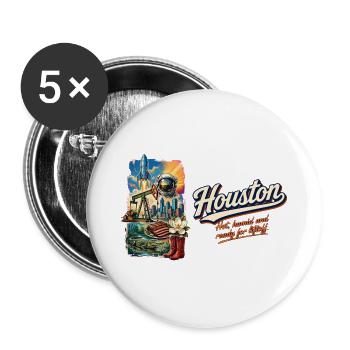 Houston Retro Vintage Space City Skyline Design - Buttons groß 56 mm (5er Pack) - Weiß - Vorne