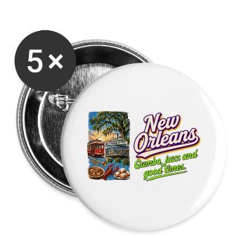 New Orleans Retro Vintage Jazz Gumbo Design - Buttons groß 56 mm (5er Pack) - Weiß - Vorne