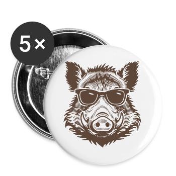 Wildschwein Jäger - Buttons groß 56 mm (5er Pack) - Weiß - Vorne