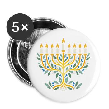 Chanukkia als Baum mit Blättern - Buttons groß 56 mm (5er Pack) - Weiß - Vorne