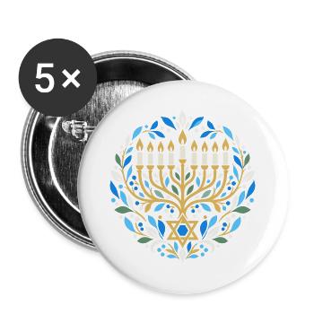 Chanukka-Motiv mit Chanukkia und Davidstern - Buttons groß 56 mm (5er Pack) - Weiß - Vorne