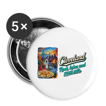 Cleveland Retro Vintage Rock Lake Erie Pierogi - Buttons groß 56 mm (5er Pack) - Weiß - Vorne