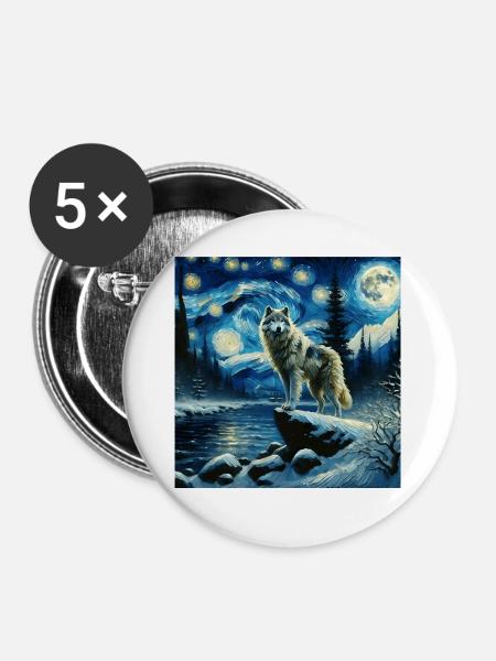 Grauwolf Starry Night - Buttons groß 56 mm (5er Pack) - Weiß
