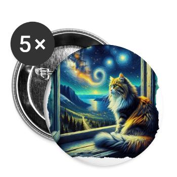 Norwegische Waldkatze Starry Night - Buttons groß 56 mm (5er Pack) - Weiß - Vorne