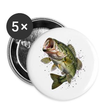 Fisch, Angeln, Fischer - Buttons groß 56 mm (5er Pack) - Weiß - Vorne