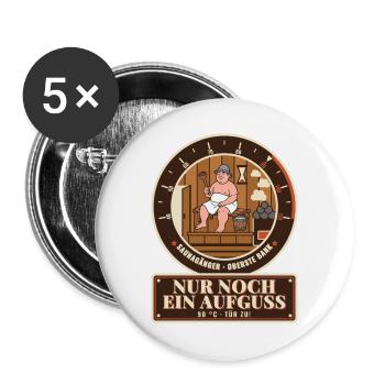 Saunagänger – Aufguss Sauna Geschenk Saunafan - Buttons groß 56 mm (5er Pack) - Weiß - Vorne