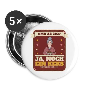 Oma 2027 – Schwangerschaft verkünden Oma Geschenk - Buttons groß 56 mm (5er Pack) - Weiß - Vorne