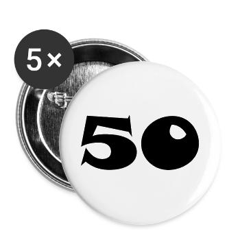 50. 50 JAHRE. 50-JÄHRIGES JUBILÄUM. 50-JÄHRIGES JUBILÄUM. - Buttons groß 56 mm (5er Pack) - Weiß - Vorne