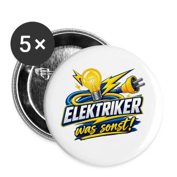 Elektriker Was Sonst Blitz - Buttons groß 56 mm (5er Pack) - Weiß - Vorne