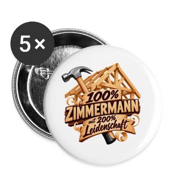 100% Zimmermann Leidenschaft Holzschild - Buttons groß 56 mm (5er Pack) - Weiß - Vorne