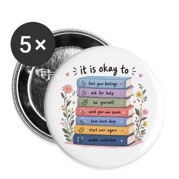 Buchstapel der Selbsthilfe - Buttons groß 56 mm (5er Pack) - Weiß - Vorne