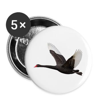 Trauerschwan im Flug – schwarzer Schwan Naturmotiv - Buttons groß 56 mm (5er Pack) - Weiß - Vorne