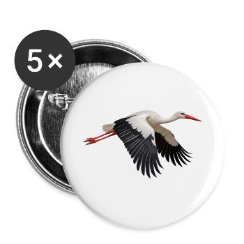 Weißstorch im Flug – schwarzweißes Storchenmotiv - Buttons groß 56 mm (5er Pack) - Weiß - Vorne