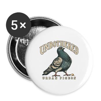 Unbothered Urban Pigeon Lustige Stadttaube - Buttons groß 56 mm (5er Pack) - Weiß - Vorne